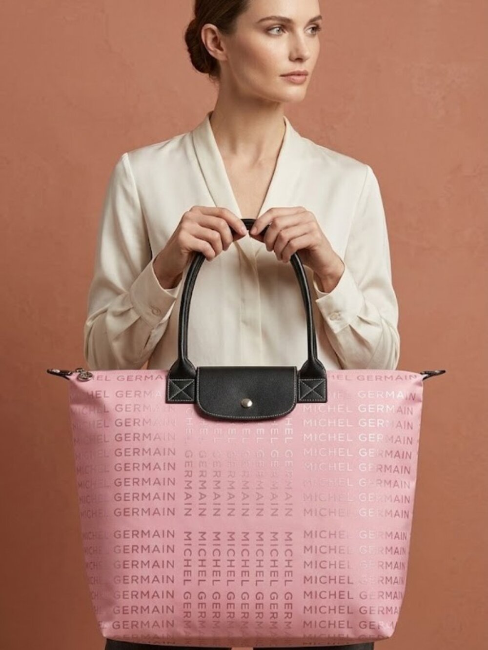 Michel Germain Foldable Zip and Snap Closure Tote Bag